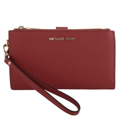 MICHAEL KORS 金MK字防刮雙層拉鍊掛帶中夾(深紅色)