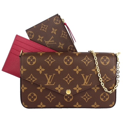 LOUIS VUITTON路易威登 LV M81896 Monogram 經典LV花紋金屬鍊帶三用手拿包/卡夾/斜背包