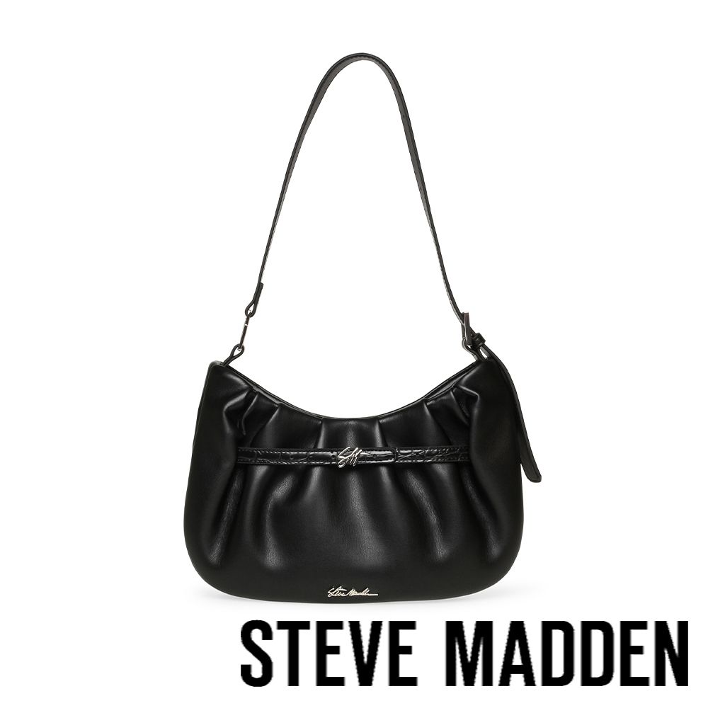 STEVE MADDEN-素面抓皺細帶肩背包 BSTORMI-黑色
