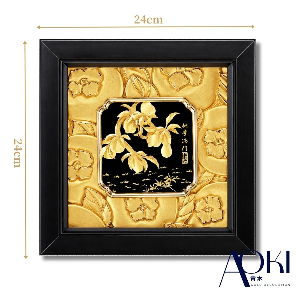 【最終セール・新品】 輪宝　木製　約9.9cm　3寸　金箔　宗派紋　定紋　法輪 AOKI青木】黃金立體金箔畫如意桃李滿門純金9999 | 黃金擺件| Yahoo購物中心