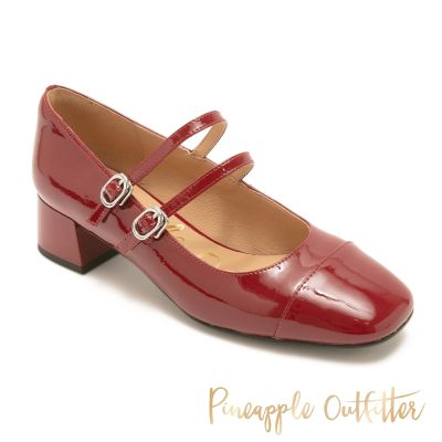 Pineapple Outfitter-復古方頭漆皮雙帶瑪莉珍鞋 PAVOLS-酒紅色