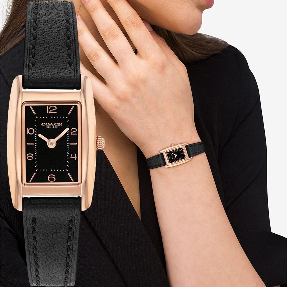 COACH Reese 摩登長方形女錶 七夕寵愛季 送禮推薦-黑x玫瑰金/20x30mm CO14504644