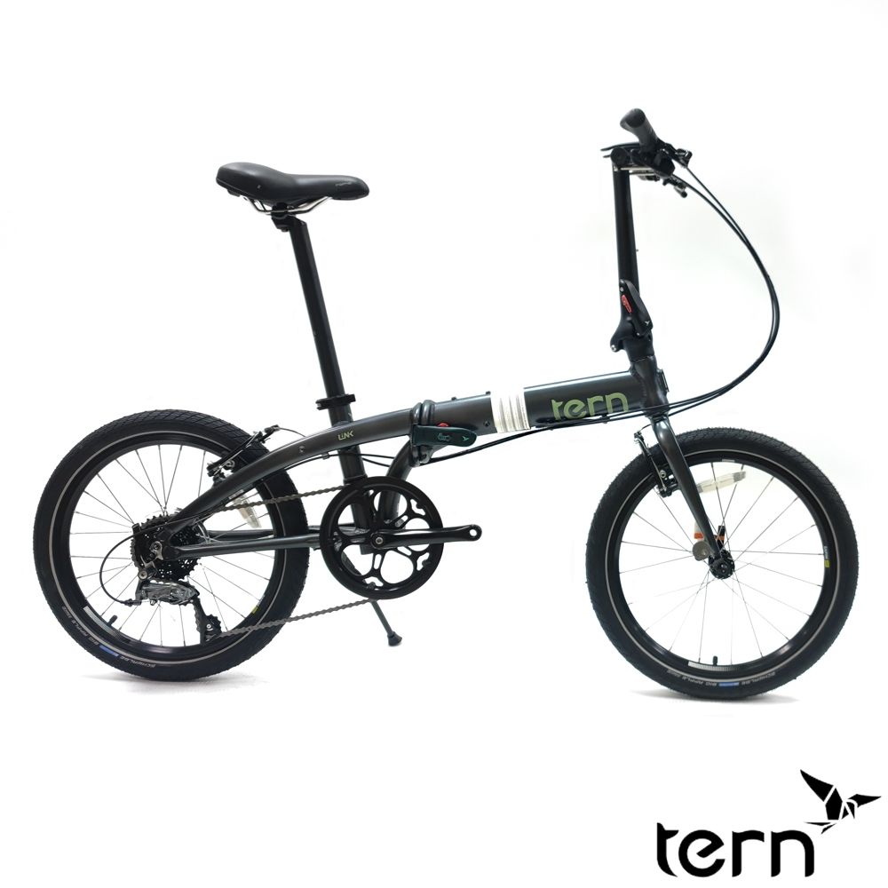 Tern Link D8 大蘋果胎20吋8速鋁合金折疊腳踏車-鐵灰底/開心果綠標