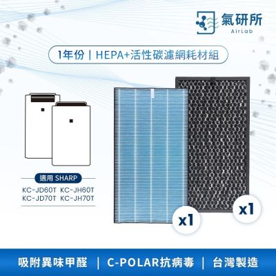 【AirLab氣研所】 HEPA抗菌＋活性碳濾網 一年份耗材組(適用SHARP夏普 JD60/JH60/JD70/JH70)