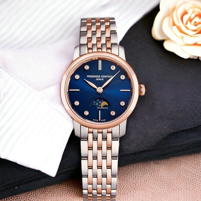 CONSTANT 康斯登 Slimline 鑽石月相女錶 珍珠母貝 藍寶石 手錶FC-206ND1S2B