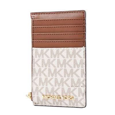 MICHAEL KORS 緹花LOGO防刮證件/拉鍊零錢包-香草白