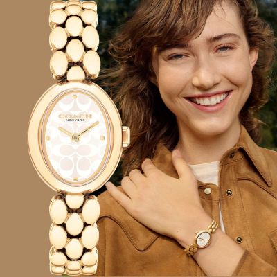 COACH Sammy CC Logo 橢圓形女錶 夏日煥新提案 送禮推薦-白x金/22mm CO14504417