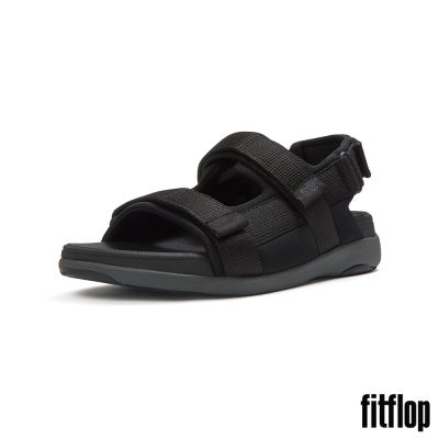 【FitFlop】F-MODE GO MENS可調式軟墊織帶後帶涼鞋-男(黑色)
