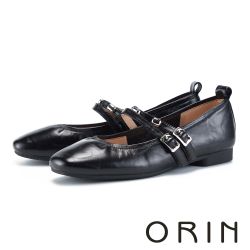 真皮復古雙釦瑪莉珍平底鞋