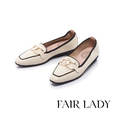 FAIR LADY 我的旅行日記 經典金屬鏈釦平底樂福鞋 香草 (503184)