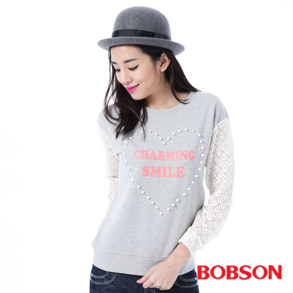 【BOBSON】女款搭配蕾絲袖上衣(35123-82)