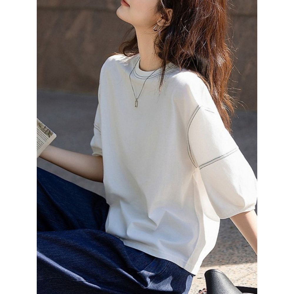 【ALLK 歐楷】新品上架 配色造型上衣 2色 尺寸L-XXL/中大尺碼/涼爽/透氣 (白色)
