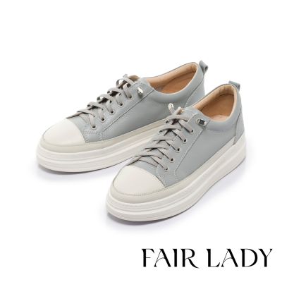 FAIR LADY 軟實力 簡約拼色免綁帶厚底都會休閒鞋 水潤藍 (503188)