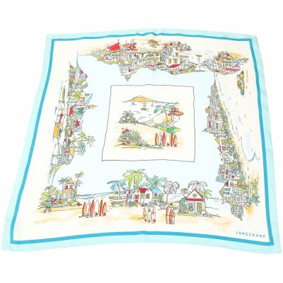 Longchamp 70 仲夏活力時光 真絲方巾/領巾(天澄藍)