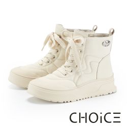 潮感超纖綁帶厚底防潑水短靴