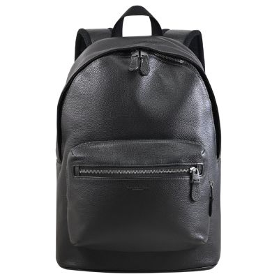 COACH 品牌烙印LOGO荔紋皮革拉鍊商旅雙肩後背包(黑)