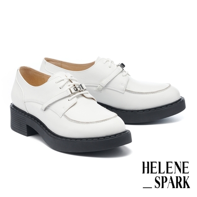 厚底鞋 HELENE SPARK 復古紳士金屬鎖釦全真皮綁帶厚底鞋-白