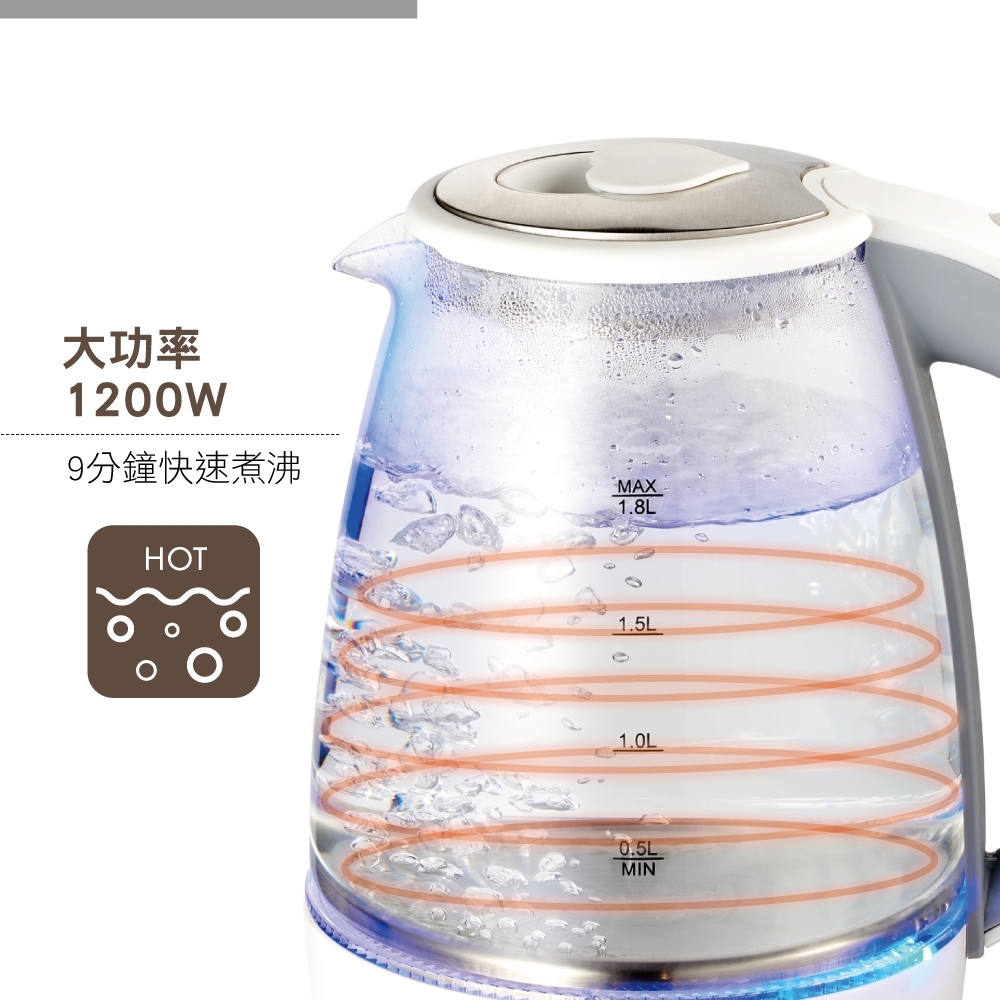 KINYO 1.8L藍光360度旋轉快煮壺/電茶壺(ITHP-168)不鏽鋼加熱盤