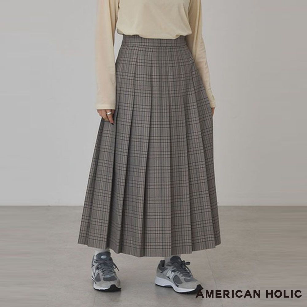 〔AMERICAN HOLIC〕優雅格紋百褶長裙