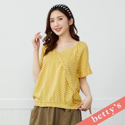 betty’s貝蒂思　點點V領短袖抽皺上衣(黃綠色)