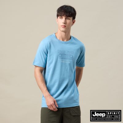 JEEP  男裝 手繪車頭燈印花短袖T恤-藍色