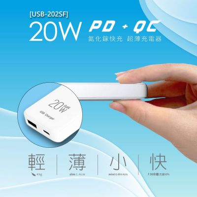 【NDr.AV】20W氮化鎵快速超薄充電器(急速快充usb 智能充電器/USB-202SF)