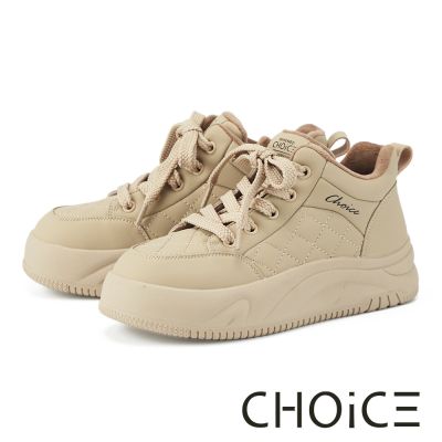 CHOiCE 防潑水綁帶高筒厚底休閒鞋 淺棕