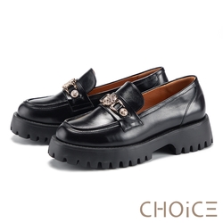 真皮鋸齒厚底樂福鞋