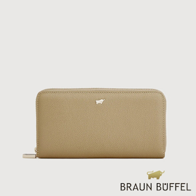【BRAUN BUFFEL 德國小金牛】臺灣總代理 維那斯-C 12卡拉鍊長夾-淺棕色/BF868-602-CR