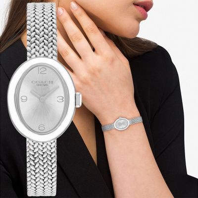 COACH Sammy CC Logo 橢圓形編織鍊帶女錶 手錶 寵愛媽媽 送禮推薦-銀/22mm CO14504566