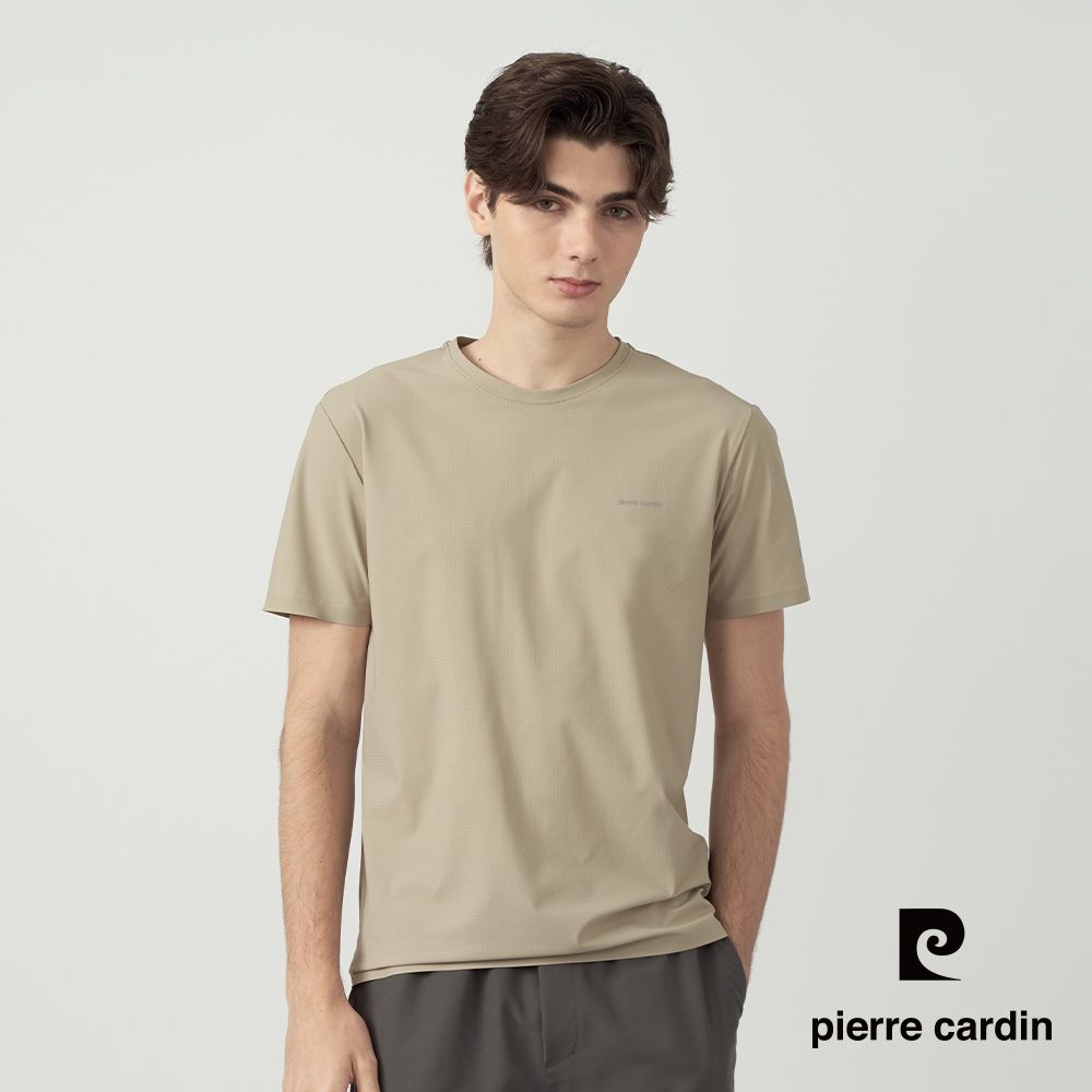 pierre cardin 皮爾卡登 網路獨家 男女款 冰絲速乾涼感短袖T恤/運動圓領上衣(多色任選) (男-卡其色系)