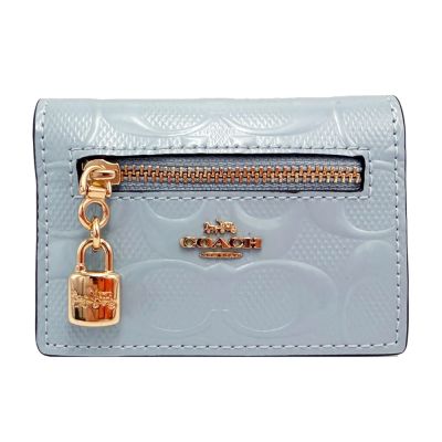 COACH 經典C LOGO漆皮卡片信用卡夾名片零錢包(天藍)
