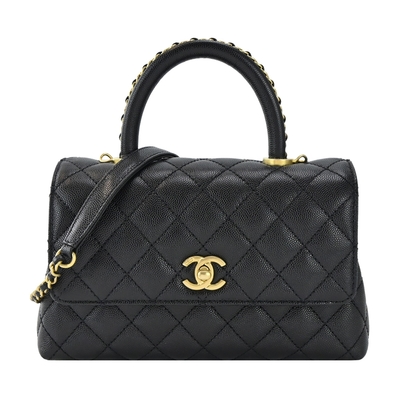 CHANEL香奈兒 CHANEL 經典Coco Handle菱格紋小牛皮兩用包(黑色)