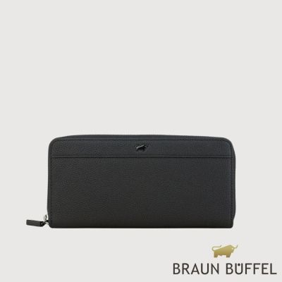 【BRAUN BUFFEL 德國小金牛】台灣總代理 蓋蓓 13卡拉鍊長夾-黑色/BF874-602-BK