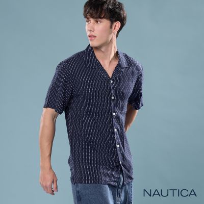 Nautica 男裝 都會休閒滿版印花短袖襯衫-藍色