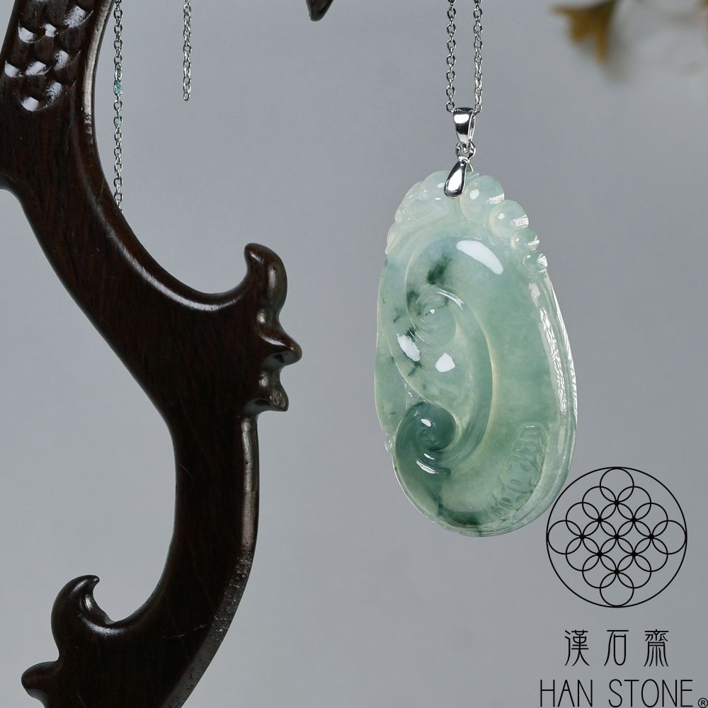 漢石齋】天然翡翠A貨大如意玉佩吊墜冰種飄花(35*58*8mm) | 漢石齋