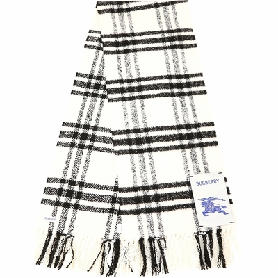BURBERRY 巴寶莉 戰馬布標100%純羊毛流蘇圍巾(168x30CM/黑白)