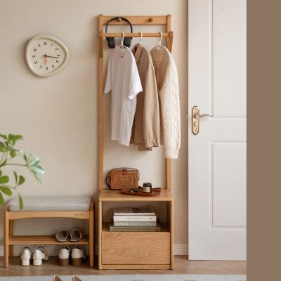 源氏木語豆乳橡木實木原木色床頭櫃掛衣架0.5MY00I28-(H014413237)