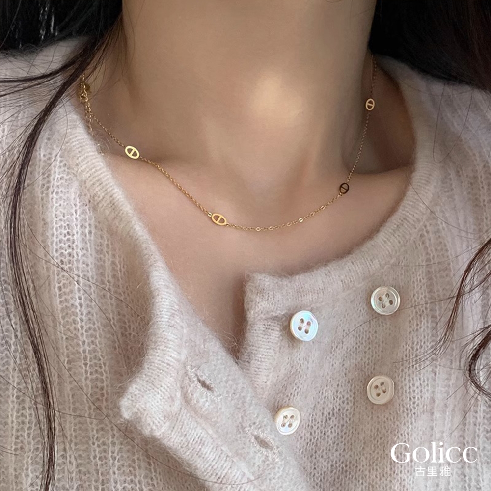 Gulicc 時尚 金色小豬鼻 細緻鎖骨鍊(七夕情人節 飾品 項鍊 頸鍊 珍珠 鎖骨鍊 生日禮物 )