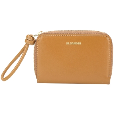 JIL SANDER Giro 燙金字母小牛皮拉鍊卡片夾/零錢包(棕色)