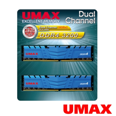 UMAX DDR4-3200 32GB (16GB×2) UMAX DDR4 3200 32GB (16G*2)含散熱片1024X8 桌上型記憶體| DDR4 3200