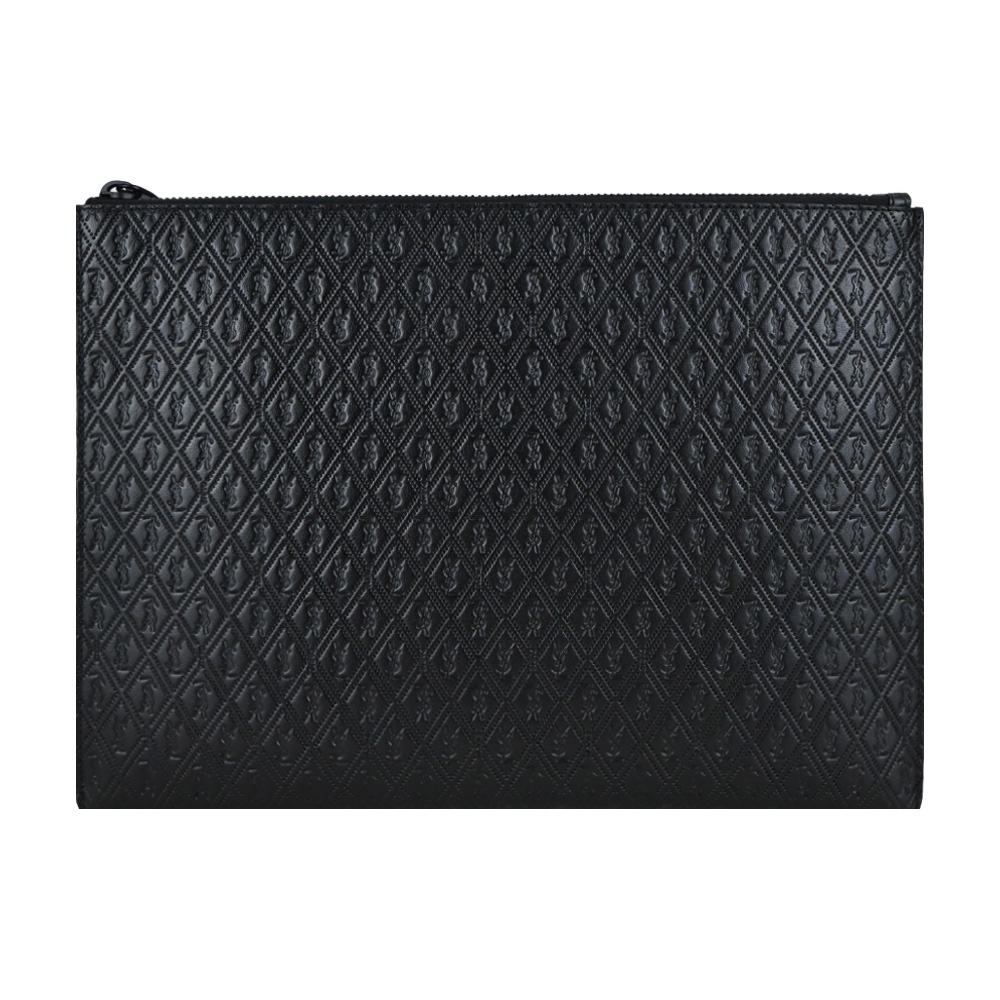 YSL  Le Monogramme 經典壓紋LOGO 小牛皮大手拿包(黑)
