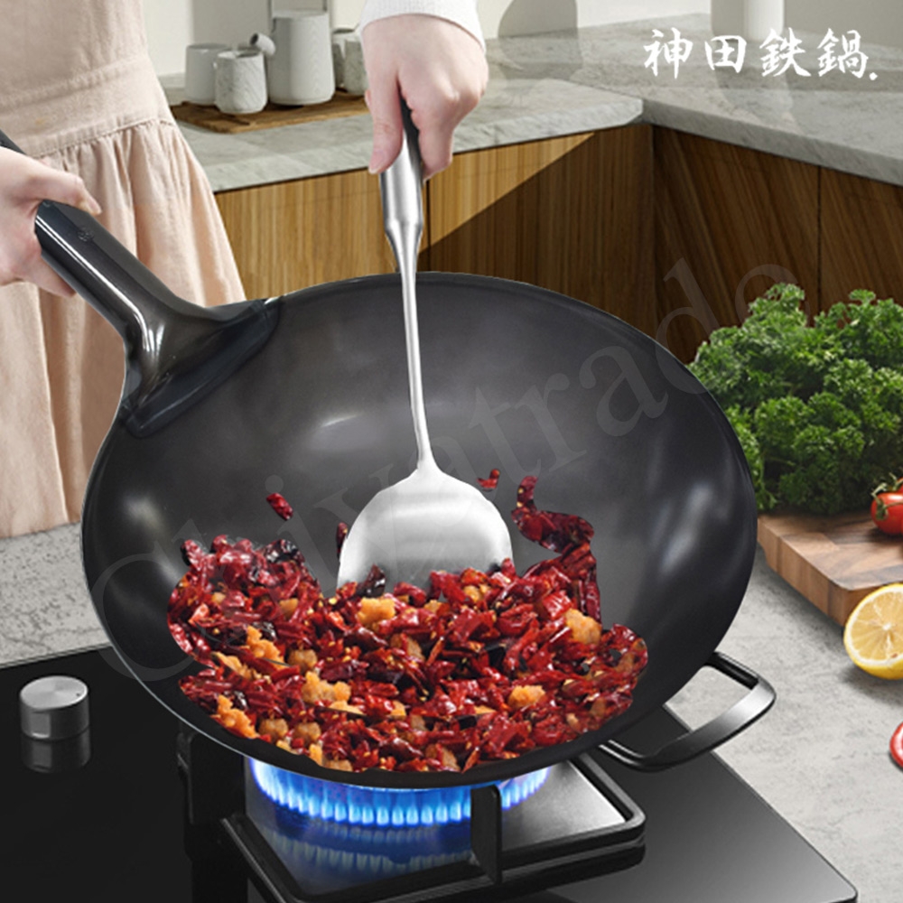 神田KANDA 日本製神田鐵鍋無塗層北京鍋中華炒鍋鐵鍋30cm(明火