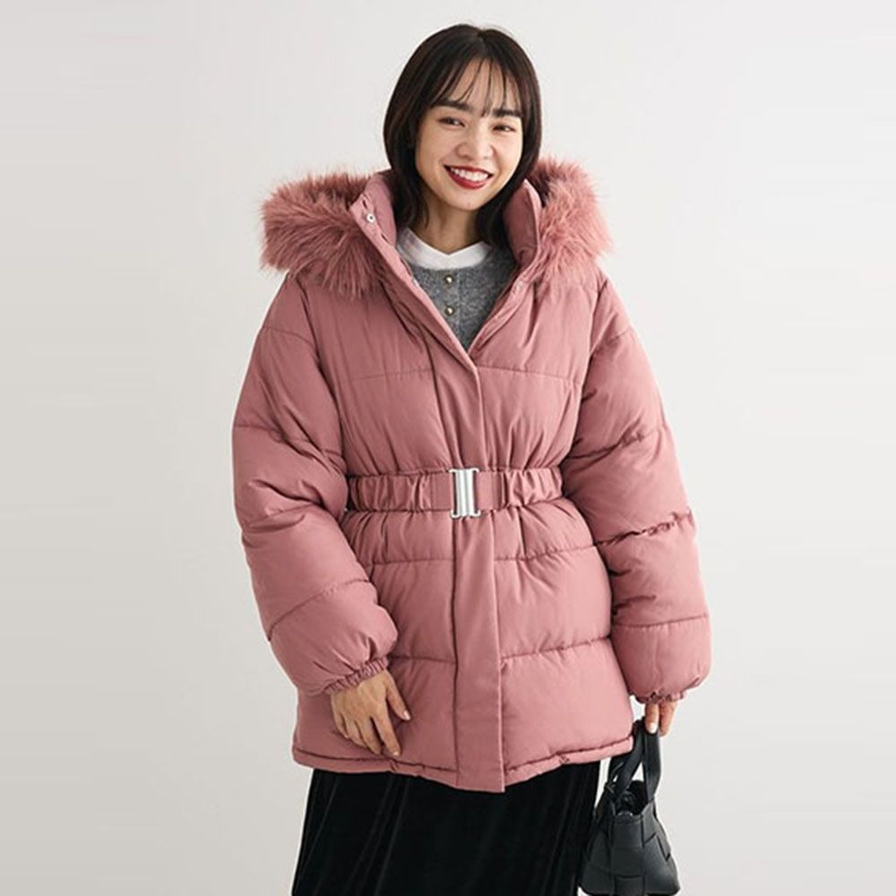  连帽羽绒外套大衣 xs码 聚酯纤维 Green Parks〛蓬鬆纖維羽絨腰帶抽繩連帽大衣| 長版| Yahoo購物中心