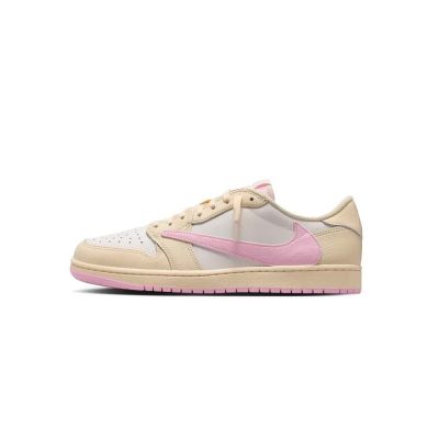 Travis Scott x Air Jordan 1 Low 聯名款 倒鉤 米白粉色 男鞋 IQ7604-100