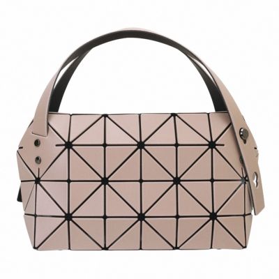 ISSEY MIYAKE  BAOBAO 幾何方格皮質4x6手提波士頓包(粉米色)霧面小款
