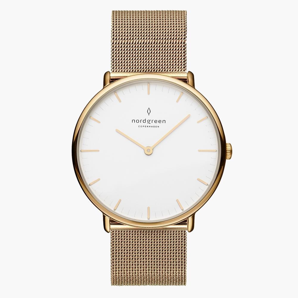 Nordgreen Native本真 白面香檳金米蘭帶腕錶32mm(NR32GOMEGOXX)