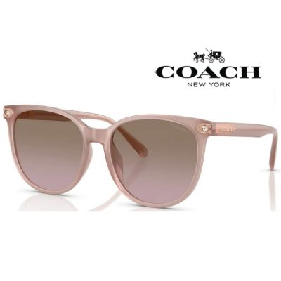 【COACH】亞洲版 太陽眼鏡 框面精緻水鑽設計 HC8414BD 583914 粉框漸層鏡片 公司貨(加贈掛式眼鏡袋)