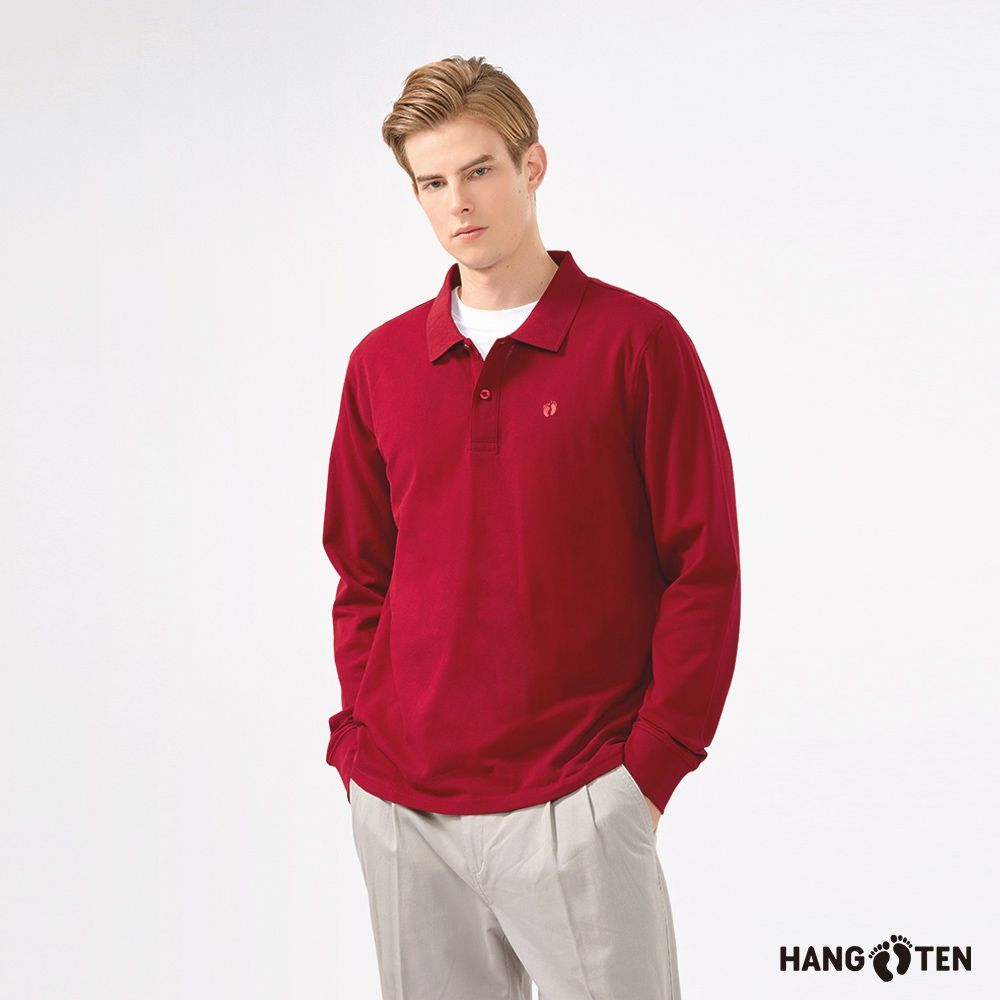 Hang Ten-男裝-經典長袖POLO衫-紅色