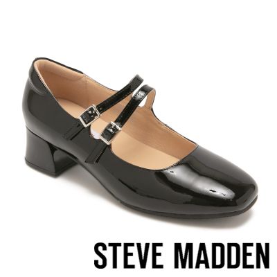 STEVE MADDEN-素面雙帶低跟瑪莉珍鞋 TWCLARE-鏡黑